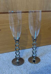 Vintage Silver Plated Heart Stem Champagne Flutes / Glasses