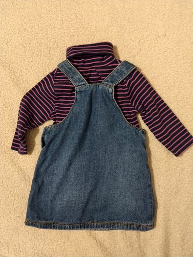 Denim Pinafore Dress And Top Set