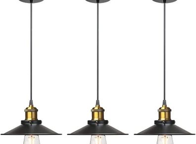 Vintage Industrial Style Ceiling Pendant Lights,Set of 3 Black Metal Pendant Lights,Hanging Light Fixture for Kitchen Island,Farmhouse,Living Room,Bedroom (FREE POSTAGE)