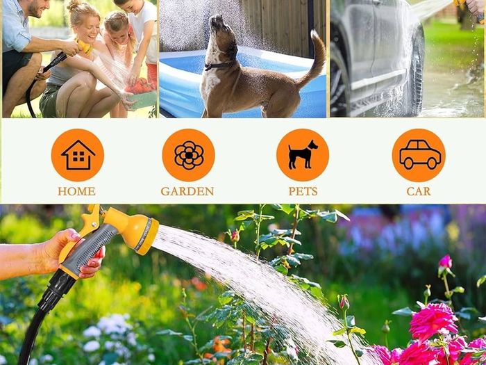 FREE SHIPPING Expandable Garden Hose Pipe - Expanding Hose 50FT with 10 Modes Spray Gun, 3 Times Flexible Water Hose with 1/2", 3/4" and Quick Fittings, No-Leaking &Lightweight for Gardening, Washing (50FT)
