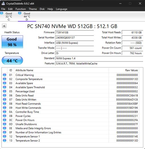 Wd Sn740 512gb Nvme Ssd M.2 2230