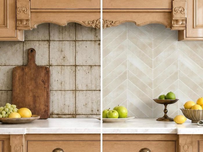 3D Stick on Tiles, Peel and Stick Wall Tiles, Self Adhesive Wall Tiles Waterproof Stick on Tiles Kitchen, Herringbone Sticky Tiles for Bathroom 10 Sheets/Pack (23x29cm) Beige