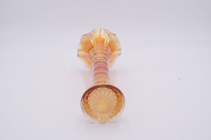Orange Marigold Ripple Carnival Glass Vase vintage mint