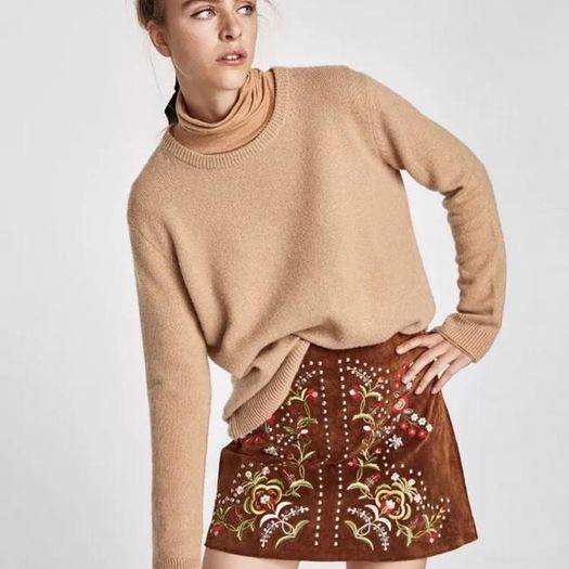 Zara Leather Embroidered Mini Skirt
