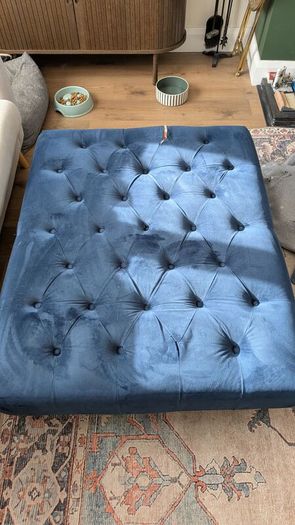 Navy footstool/ottoman from Next. Good condition. Material has rip so needs repair or reupholstery.