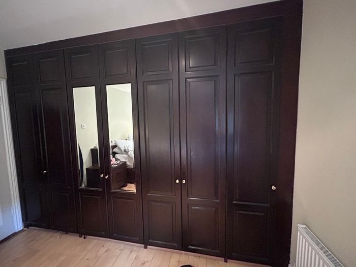 Large Fitted Wardrobe  Dark Wood with Mirrored Doors ono