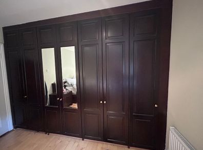 Large Fitted Wardrobe  Dark Wood with Mirrored Doors ono