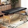 Height-Adjustable Massage Table, Wooden Frame, Folding Massage Bed, Foam Padding, Black Image 4