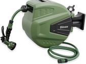 Retractable Garden Hose Reels Automatic Rewind Water Hose Reel 20m, Outside with Wall Mounted Hose Reel, 9 in 1 Pattern Hose Nozzle, 180 Swivel Bracket, Any Length Lock