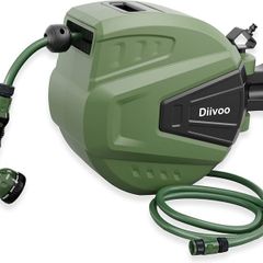 Retractable Garden Hose Reels Automatic Rewind Water Hose Reel 20m, Outside with Wall Mounted Hose Reel, 9 in 1 Pattern Hose Nozzle, 180 Swivel Bracket, Any Length Lock
