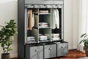 Foldable Fabric Wardrobe for Bedroom, Portable Wardrobe with 5 Shelves, 2 Hanging Rails and 3 Fabric Drawers, Light Grey