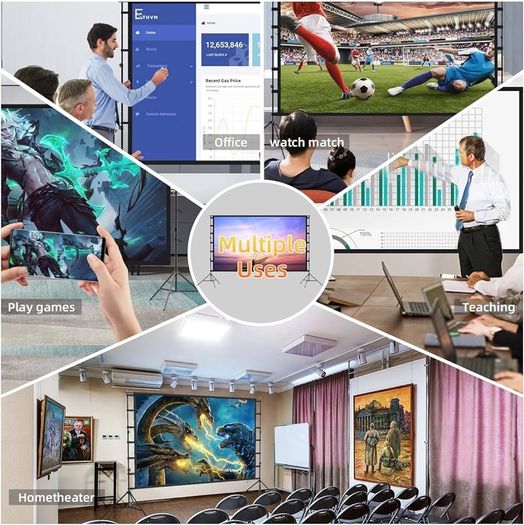 FREE EXPRESS SHIPPING Projector Screen and Stand, Projector Screen 100 Inch 4k HD, Outdoor Projector Screen 16 9 Wrinkle Free Design for Backyard Movie Night And (Easy to Clean 160 Degree Viewing Angle A Carry Bag)