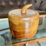 Vintage Apple Shaped Wood Jar Container Round Wooden Box 1960s 70s Image 3