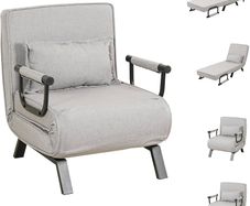 4-in-1 Multi-Functional Convertible Sofa Bed Recliner Chair Sleeper Floor Chair Lounger Versatile Folding Guest Bed 6-Position Removable Pillow Adjustable Small Spaces (Light Grey)