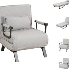 4-in-1 Multi-Functional Convertible Sofa Bed Recliner Chair Sleeper Floor Chair Lounger Versatile Folding Guest Bed 6-Position Removable Pillow Adjustable Small Spaces (Light Grey)