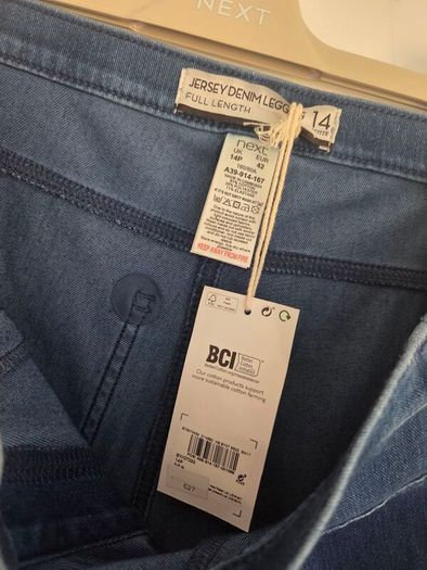 UK14 Petit, Next Blue Full Length Jersey Denim Leggings - NEW