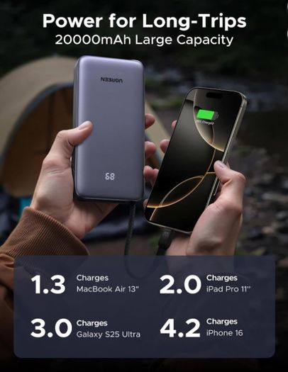 UGREEN 20000mAh 45W Power Bank with Built-in Cable