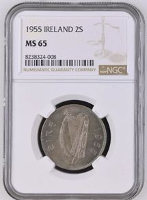 Ireland 1955 | Florin | Irish 2 Shillings | Salmon | KM.15a | MS65