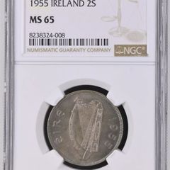 Ireland 1955 | Florin | Irish 2 Shillings | Salmon | KM.15a | MS65