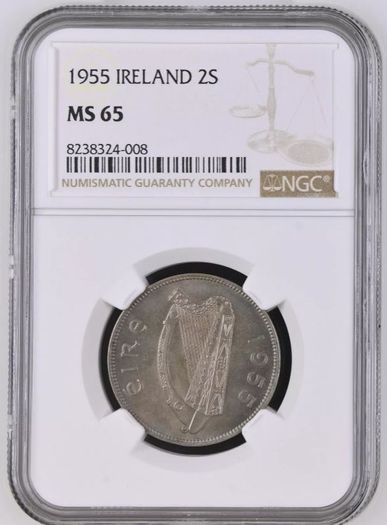 Ireland 1955 | Florin | Irish 2 Shillings | Salmon | KM.15a | MS65