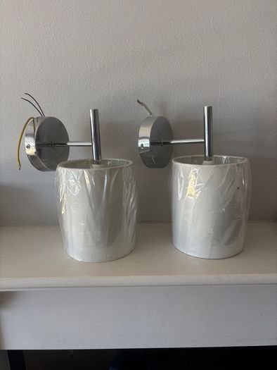 [NEW] Contemporary Chrome Sconce Wall Lamps, White Shades, E14 Fitting