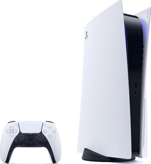PlayStation 5 console with disc drive and controller