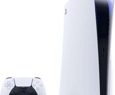 PlayStation 5 console with disc drive and controller