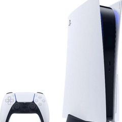 PlayStation 5 console with disc drive and controller