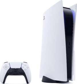PlayStation 5 console with disc drive and controller