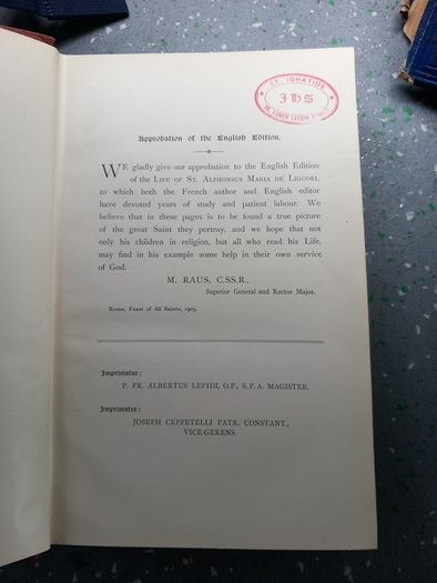 book vintage Life Of St Alphonsus M de'liguori  Vol 1 old vintage