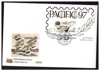1997 Ireland Pacific 1997 including pintail duck Definitive Stamp Miniature Sheet An Post First Day Cover (FDC) with San Francisco Cancel