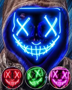 Scary LED Halloween Mask, Light up Mask Cosplay, LED Rave Face Mask Costume 3 Lighting Modes, Halloween Face Masks for Men Women Kids