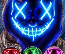 Scary LED Halloween Mask, Light up Mask Cosplay, LED Rave Face Mask Costume 3 Lighting Modes, Halloween Face Masks for Men Women Kids