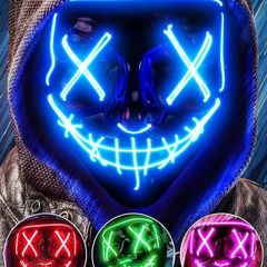 Scary LED Halloween Mask, Light up Mask Cosplay, LED Rave Face Mask Costume 3 Lighting Modes, Halloween Face Masks for Men Women Kids