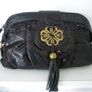 Mischa Barton Black Soft Faux Croc Clutch Evening Bag With Copper tone Hardware & Wristlet. Size Medium. In Super Condition. Image 8
