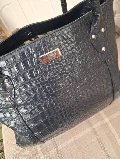Osprey of London Navy Patent Crocodile Leather Handbag
