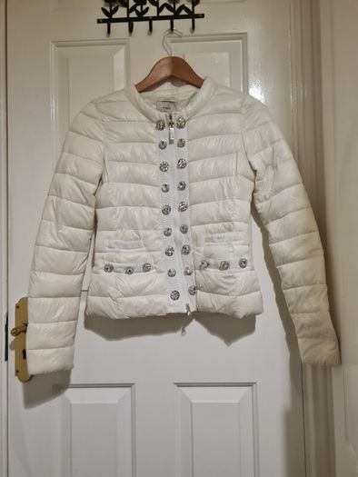 Pinko white puffer jacket crystal buttons