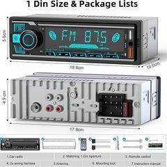 Car Stereo Bluetooth, Wistrue Car Radio Bluetooth 5.0 Hands-free with 7 Colorful Lights 1 Din Car Stereo with 2USB/TF/AUX/WMA/WAV/MP3 Media Player