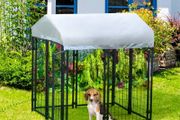 Outdoor Dog Kennel, Metal Playpen Fence Dog Run with UV-Resistant Canopy and Locks, for Small and Medium Dogs, 120 x 120 x 138cm
