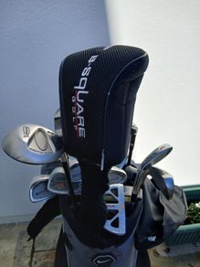 Golf clubs, trolley & accessories