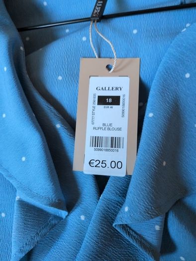 Gallery Blue Ruffle Blouse.  S.18.  B.N.W.T.