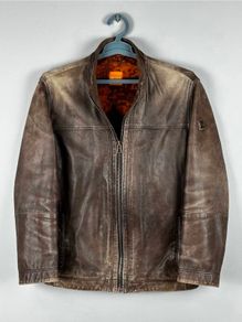 Vintage Hugo Boss Faded Leather Brown Jacket Size 52