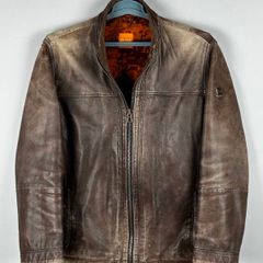 Vintage Hugo Boss Faded Leather Brown Jacket Size 52