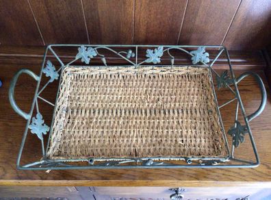 Large cast iron and seagrass oblong basket