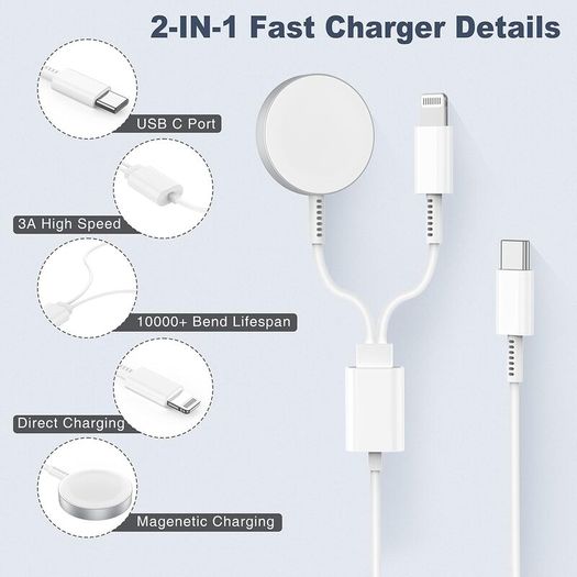 Apple Watch Charger,2-in-1 USB C Cable for iWatch & iPhone,2M Fast Charging Cable with 20W Wall Charger for Apple Watch Series 11/10/9/8/7/SE/Ultra & iPhone14/13/12/AirPods