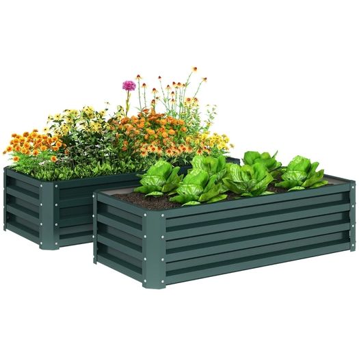 Set of Two 110 x 65cm Steel Planter Boxes - Green