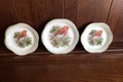 3 Vintage Mini Decorative Robin &amp; Holly plates by Royal Worcester Pallisy
