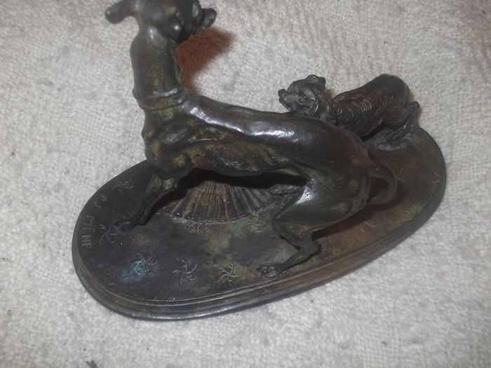 a  lovely antique bronze or metal greyhound and king charles spaniel figure  by p,j.mene