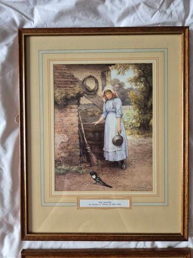 Set of 4 Vintage Charles E. Wilson Framed Art Prints - Idyllic British Country Life Scenes