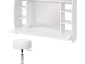 Wall dressing table with mirror and stool